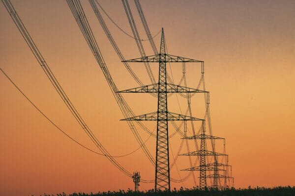 sunset, nature, electricity pylons